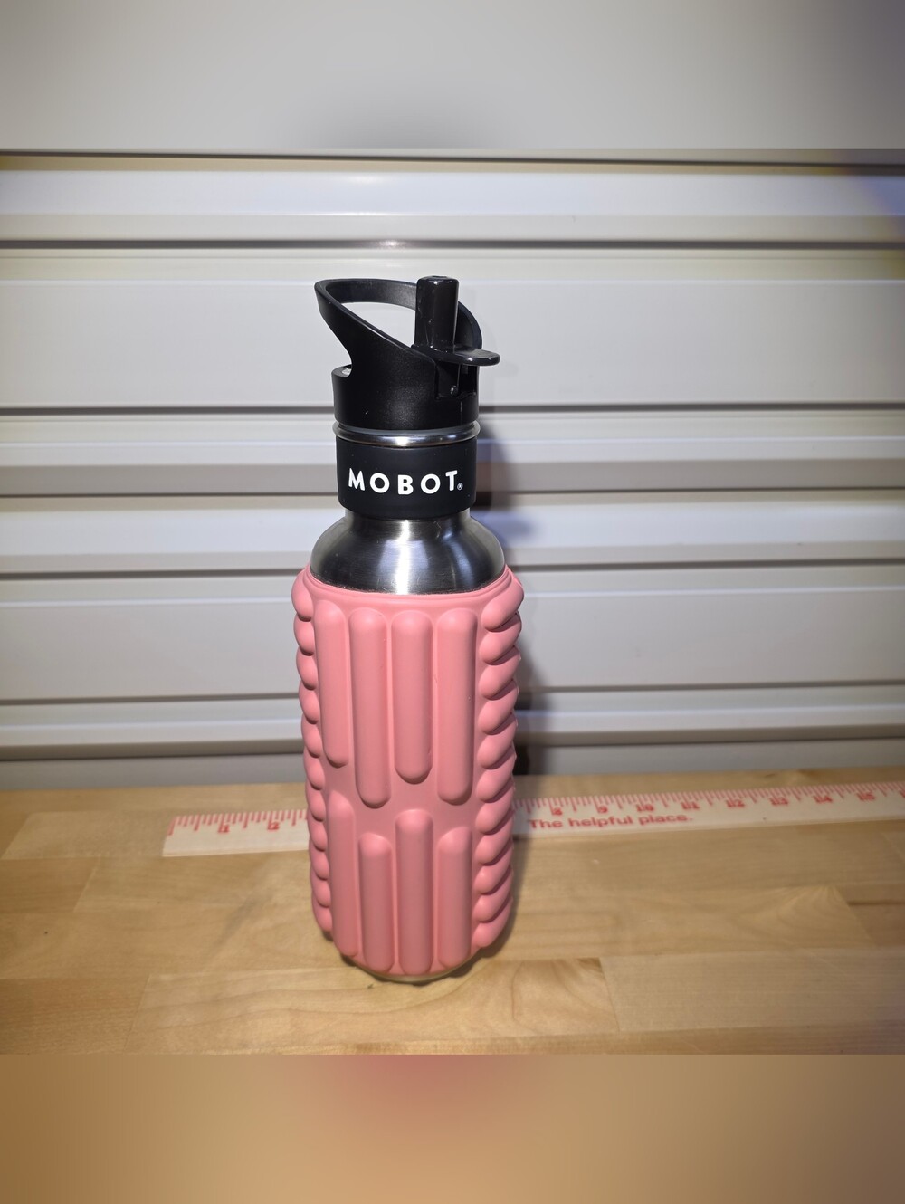 MOBOT Grace 27oz Pink Foam Roller Water Bottle Stainless Steel Blush Silicone